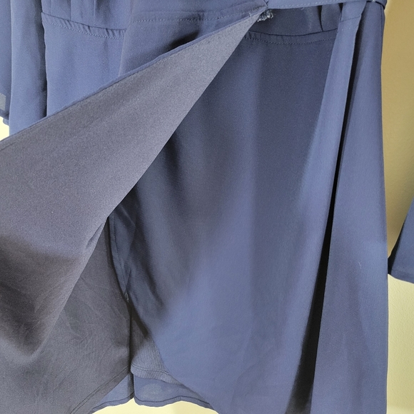 LULU'S navy blue bell sleeve genuine wrap lined flowy mini dress - Picture 8 of 13